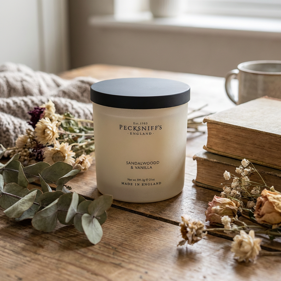 Pecksniff's Classic Sandalwood & Vanilla Tall Candle 1W