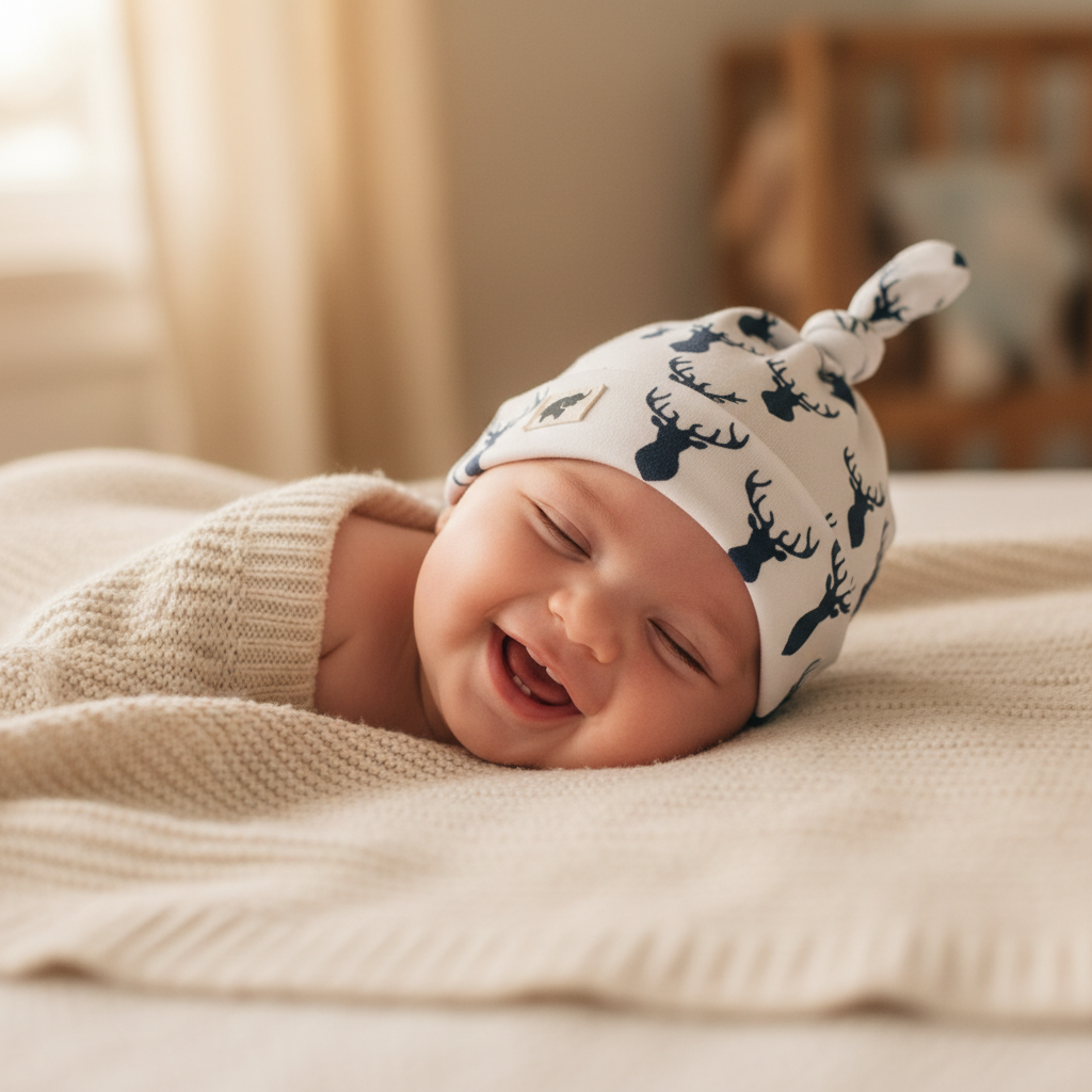 Monica + Andy Baby Top Knot Cap - Deer (0-6M)