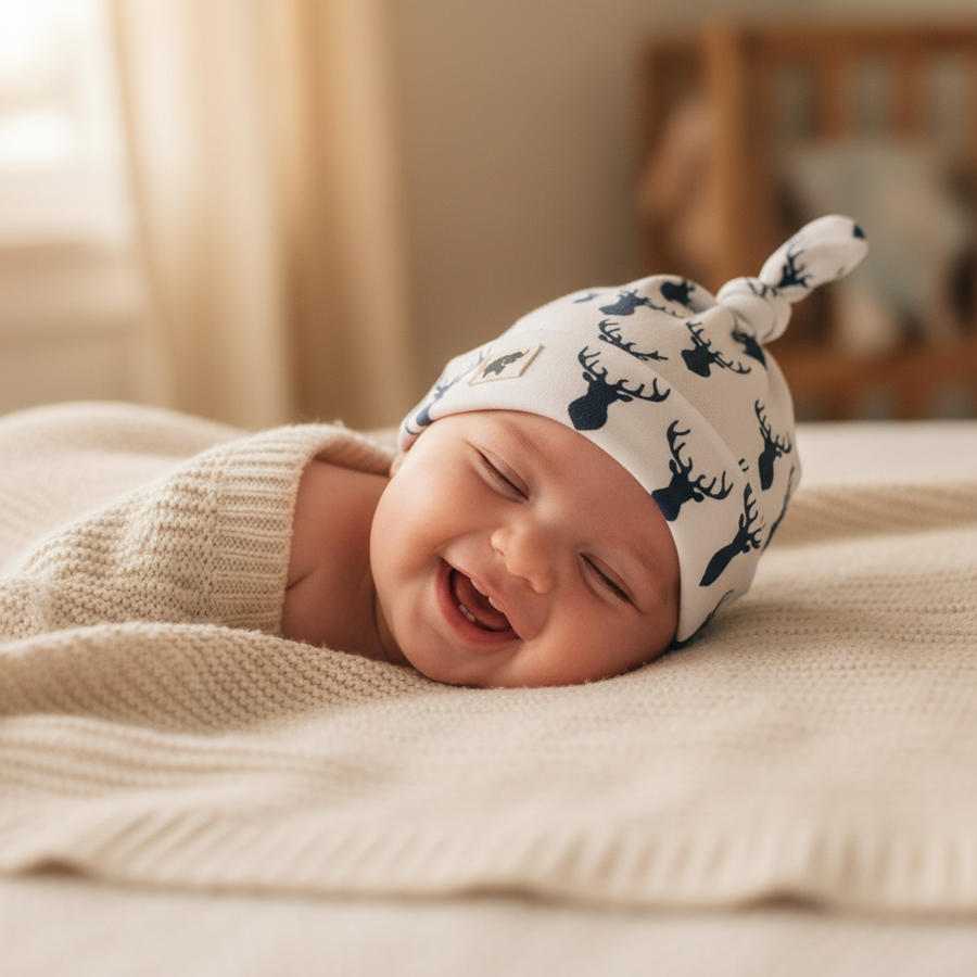 Monica + Andy Baby Top Knot Cap - Deer (0-6M)
