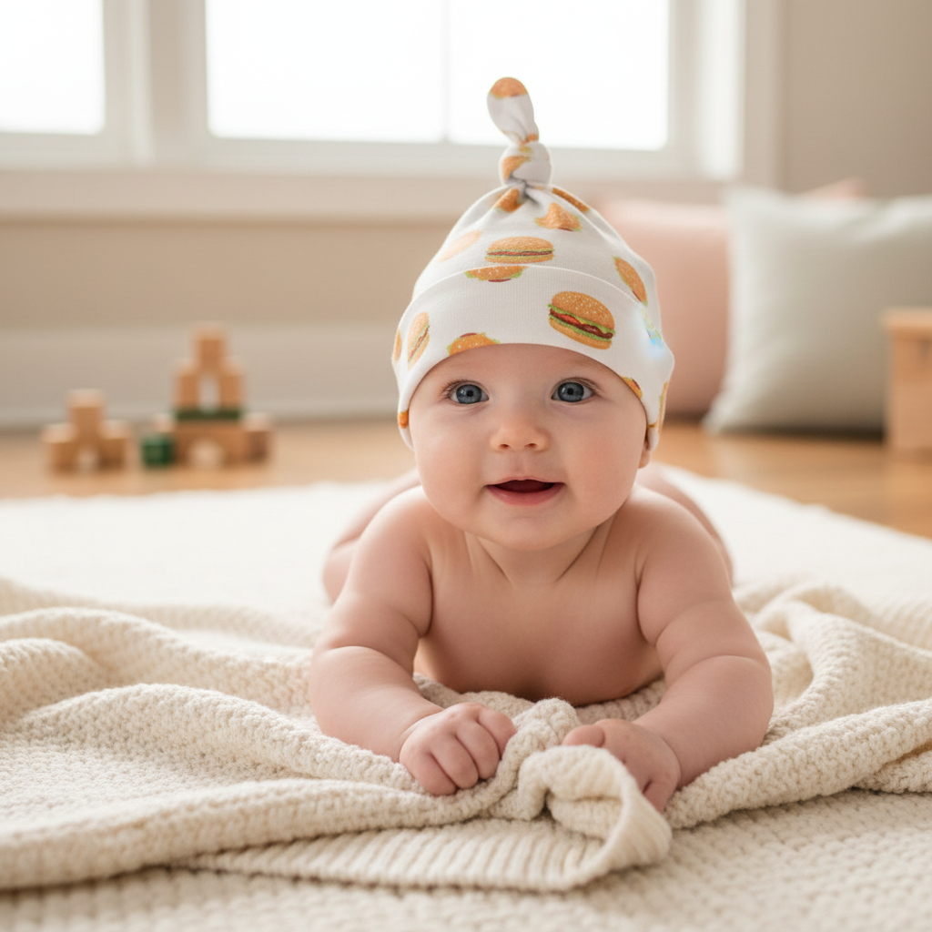 Monica + Andy Baby Top Knot Cap - Burger (0-6M)