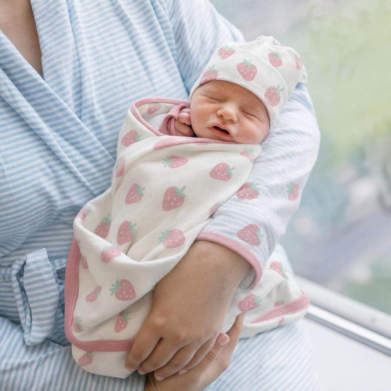 Monica + Andy Double Layer Coming Home Swaddle Blanket - Strawberry