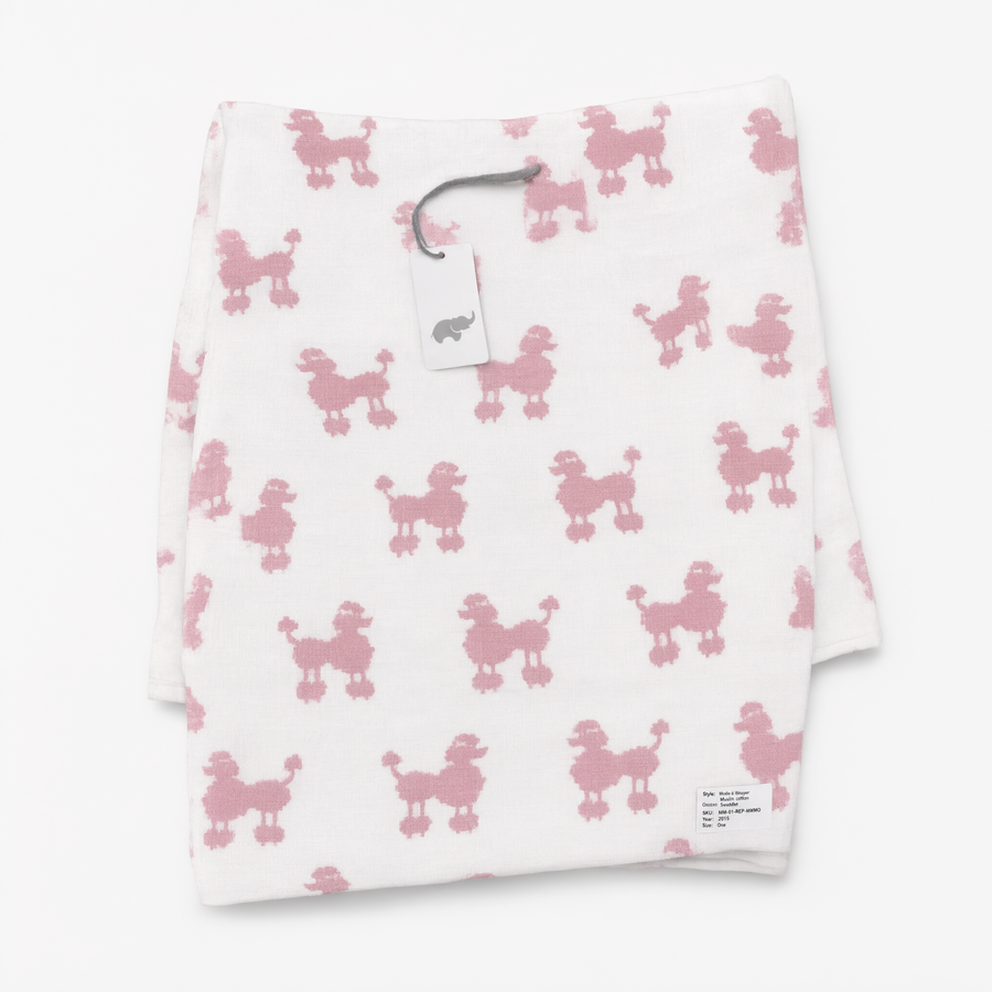 Monica + Andy Single Layer Muslin Swaddle Blanket - Pink Poodle
