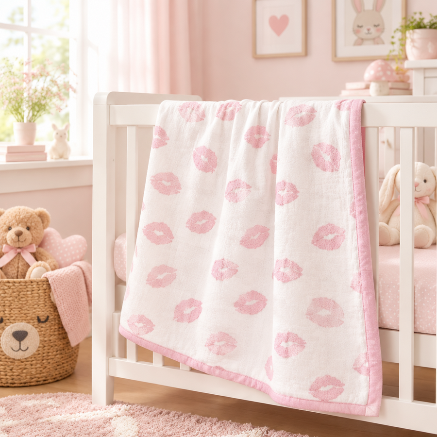 Monica + Andy Double Layer Coming Home Swaddle Blanket - Pink Lips