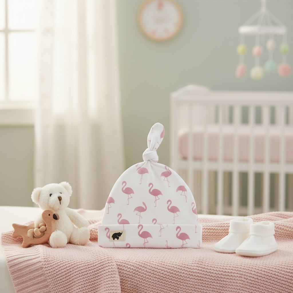 Monica + Andy Baby Top Knot Cap - Flamingo (0-6M)