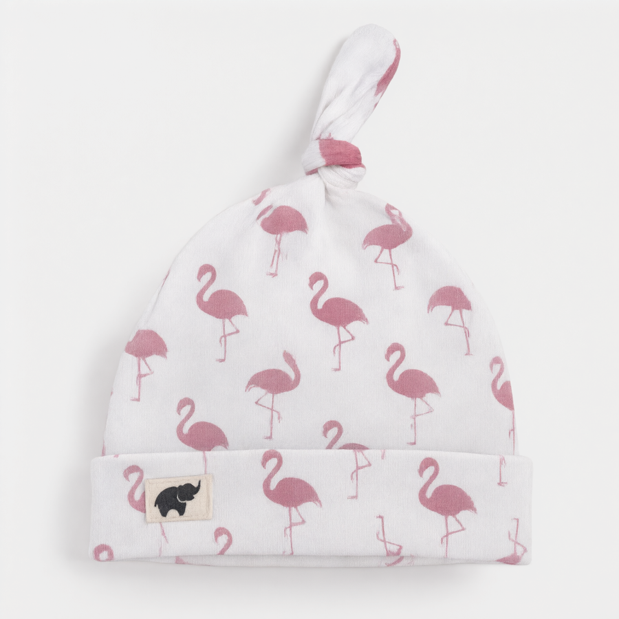 Monica + Andy Baby Top Knot Cap - Flamingo (0-6M)