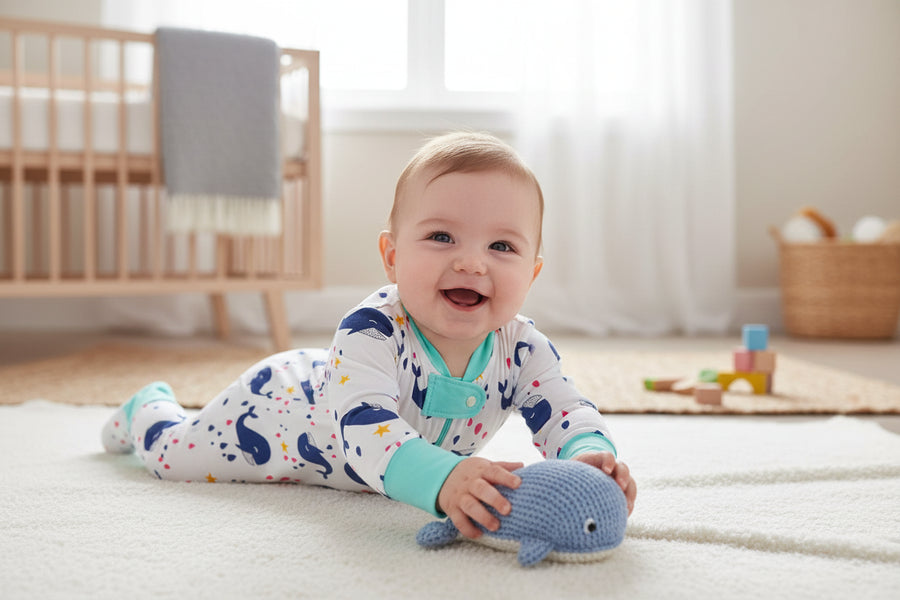 Playful Whales Baby Zip Sleepsuit (Various Sizes)