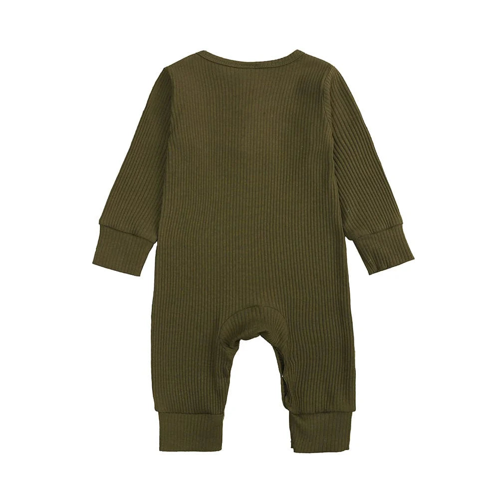 Olive Henley-Style Baby Sleepsuit (Various Sizes)