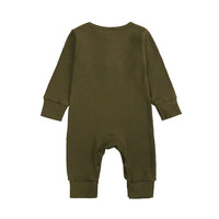 Olive Henley-Style Baby Sleepsuit (Various Sizes)