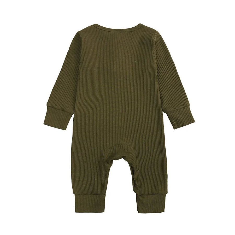 Olive Henley-Style Baby Sleepsuit (Various Sizes)