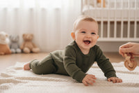 Olive Henley-Style Baby Sleepsuit (Various Sizes)