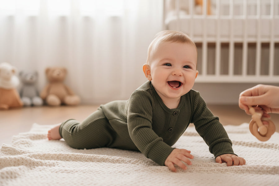 Olive Henley-Style Baby Sleepsuit (Various Sizes)