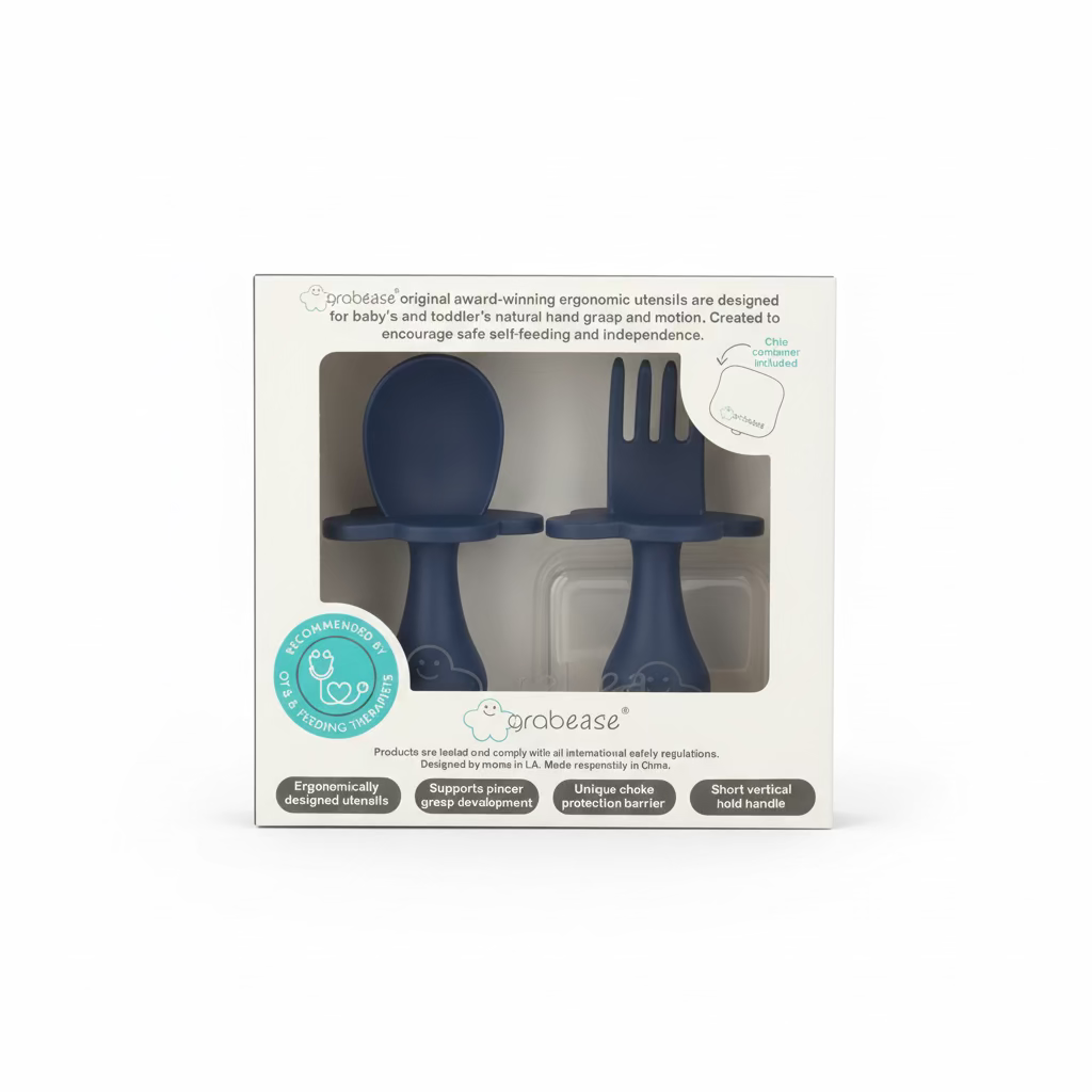 Grabease Silicone Baby Utensil Set - Navy