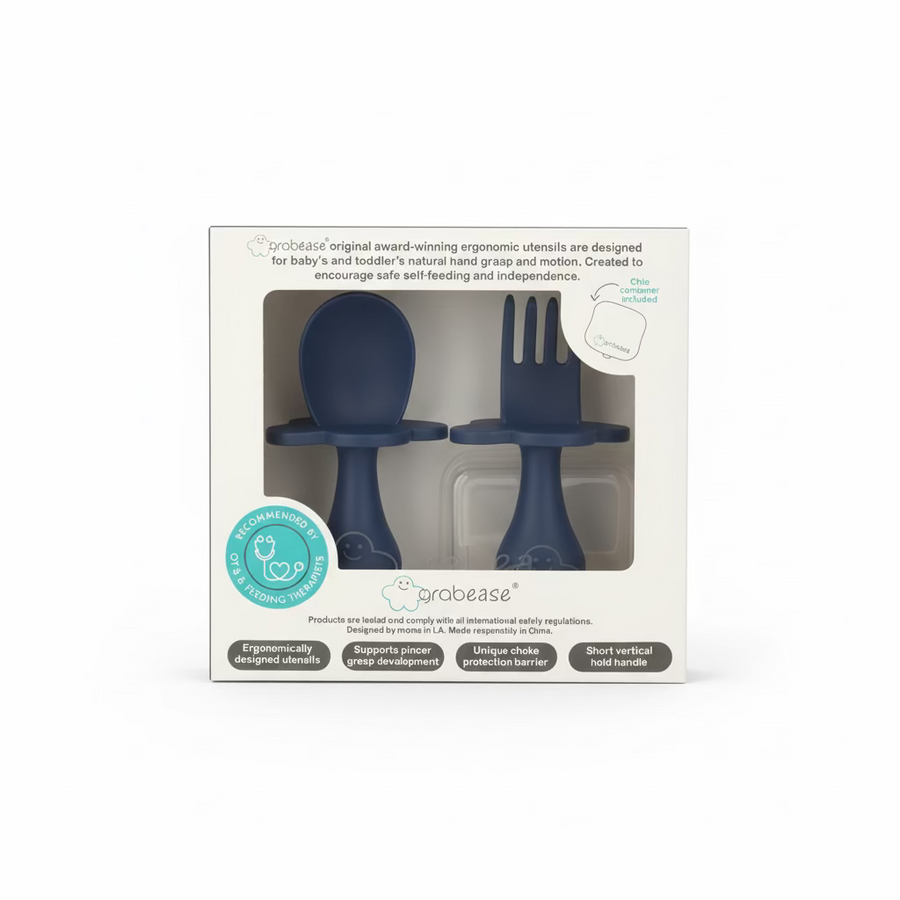 Grabease Silicone Baby Utensil Set - Navy