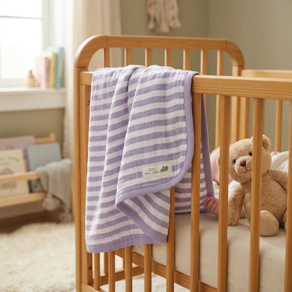Monica + Andy Single Layer Muslin Swaddle Blanket - Purple Stripes