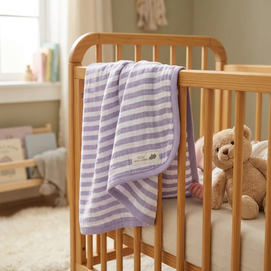 Monica + Andy Single Layer Muslin Swaddle Blanket - Purple Stripes