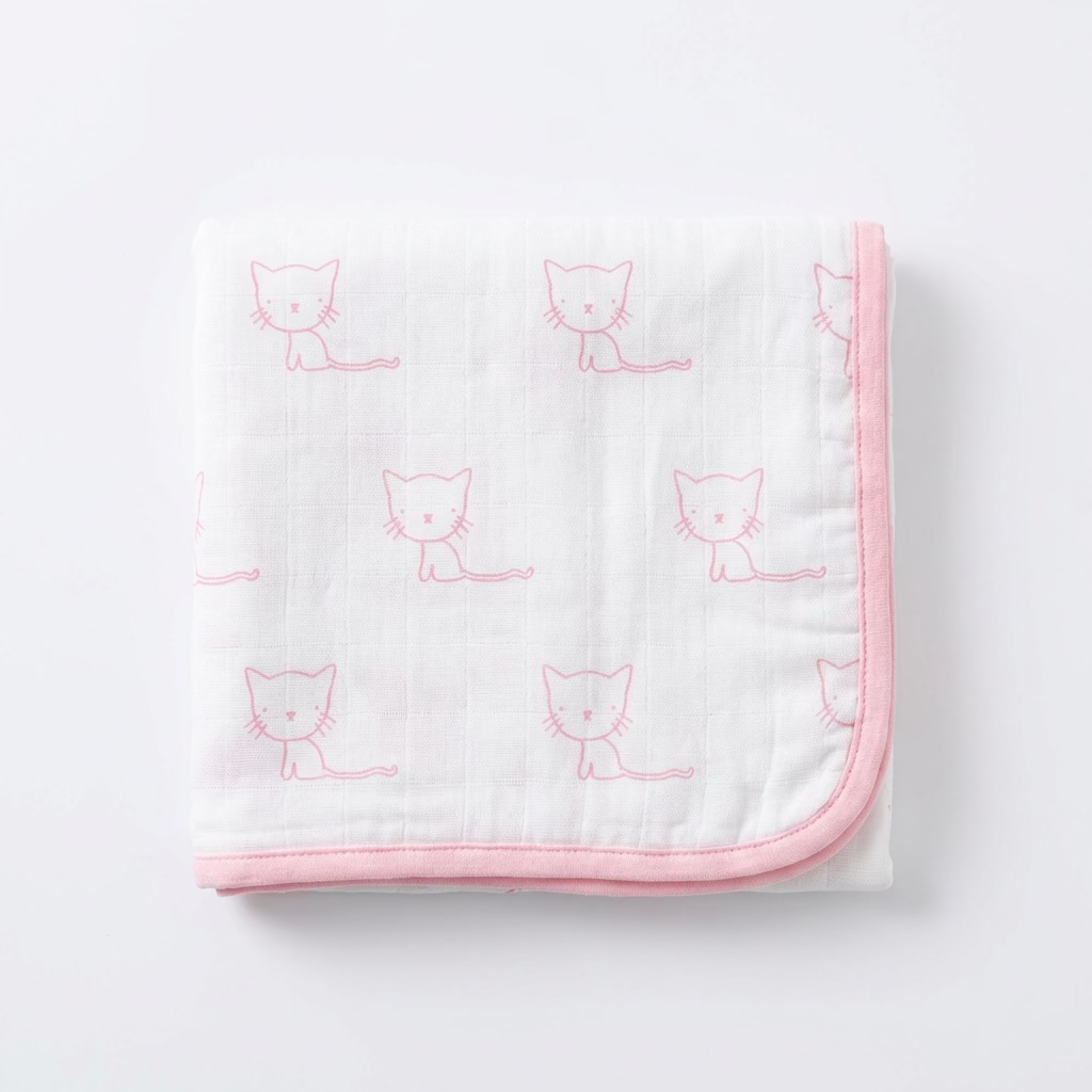 Monica + Andy Single Layer Muslin Swaddle Blanket - Pink Cats