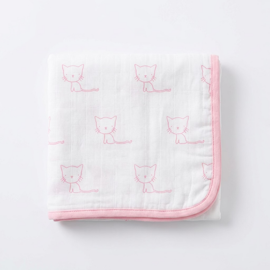 Monica + Andy Single Layer Muslin Swaddle Blanket - Pink Cats