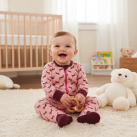 Jumping Foxes Pink Baby Zip Sleepsuit (Various Sizes)