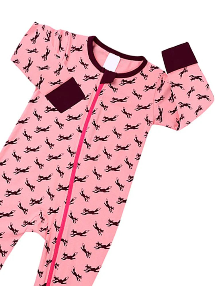 Jumping Foxes Pink Baby Zip Sleepsuit (Various Sizes)