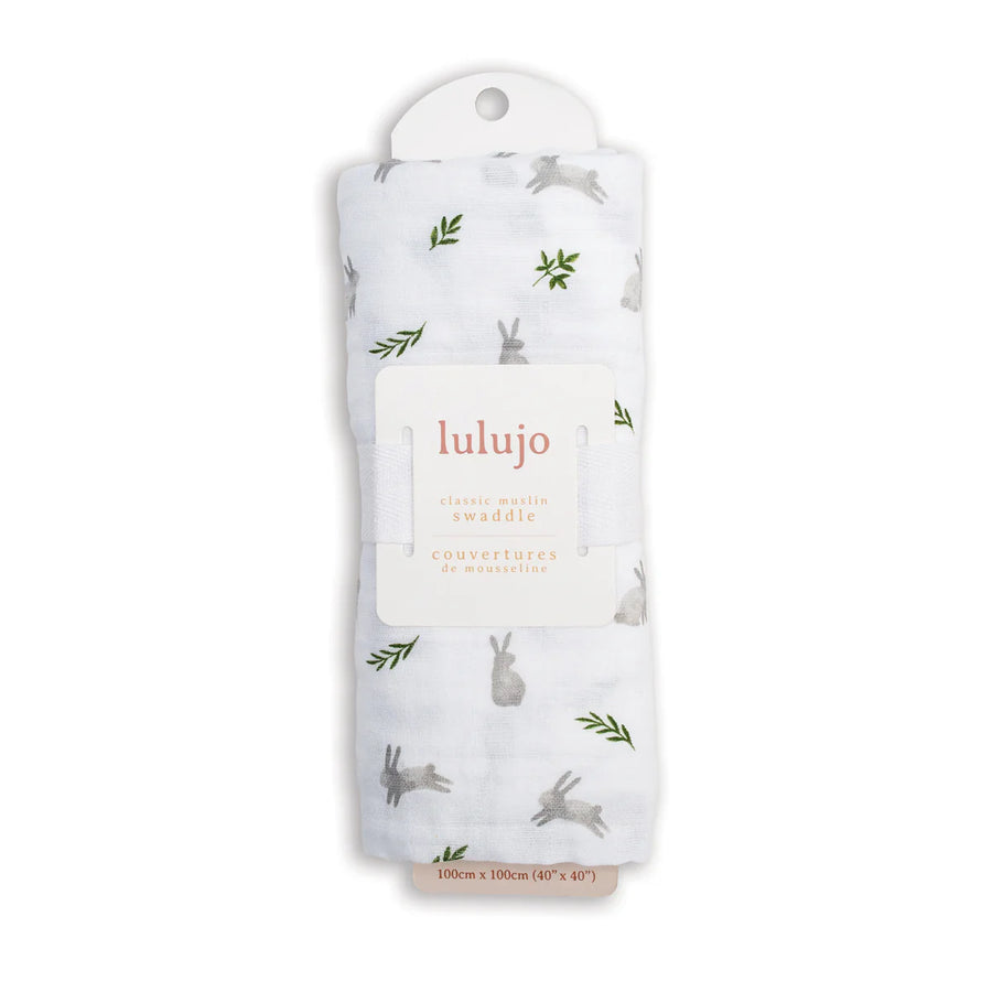Lulujo Muslin Swaddle - Bunnies (100cm x 100cm)