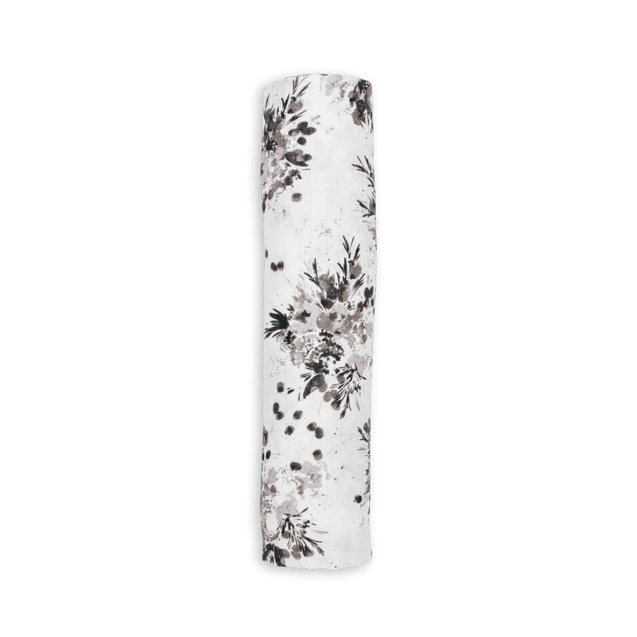 Lulujo Black Floral Bamboo Swaddle Blanket