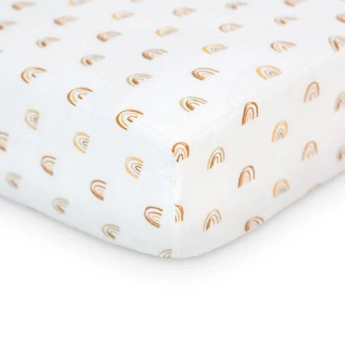 Lulujo - Cotton Muslin Cot Sheet - Rainbows