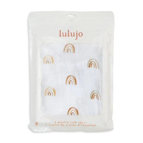 Lulujo - Cotton Muslin Cot Sheet - Rainbows