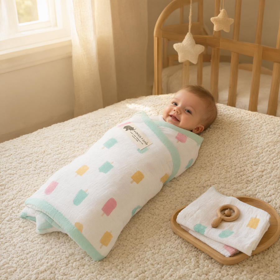 Monica + Andy Double Layer Coming Home Swaddle Blanket - Ice Cream