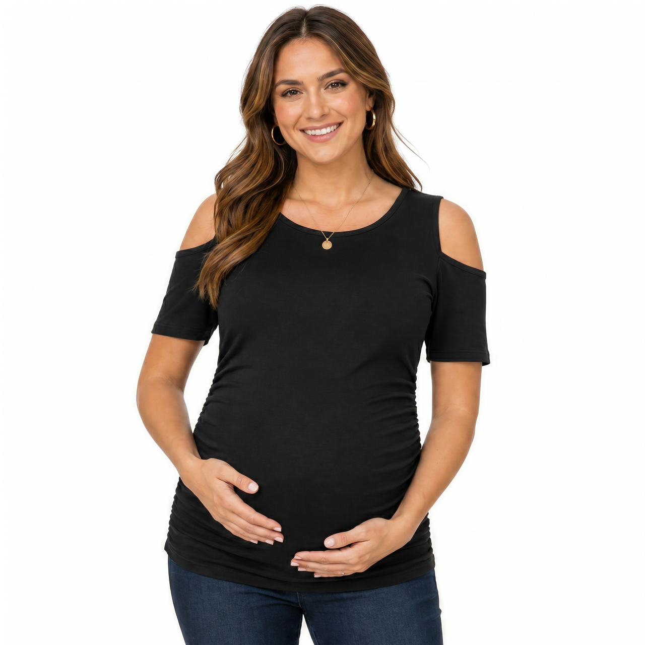Snuggz Maternity - Black Cold Shoulder T-Shirt (Various Sizes)
