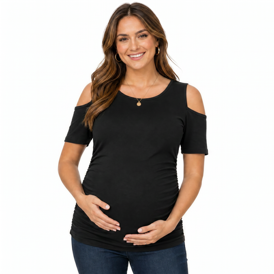 Snuggz Maternity - Black Cold Shoulder T-Shirt (Various Sizes)
