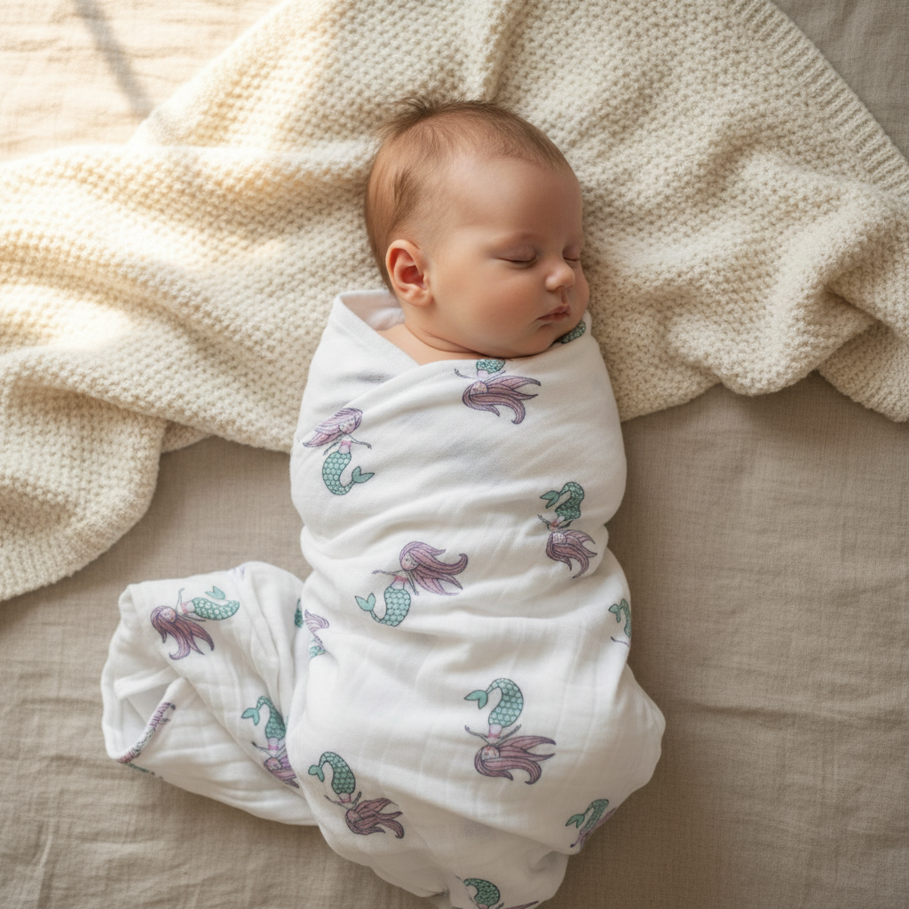 Monica + Andy Single Layer Muslin Swaddle Blanket - Mermaid