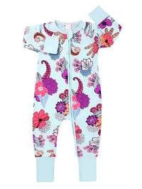 Thumbnail for Pale Blue Exotic Flowers Baby Zip Sleepsuit with Hand & Feet Cuffs (Various Sizes)