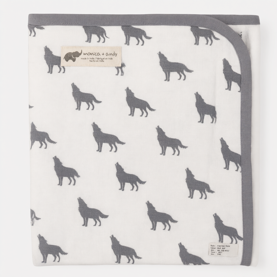 Monica + Andy Double Layer Coming Home Swaddle Blanket - Wolf