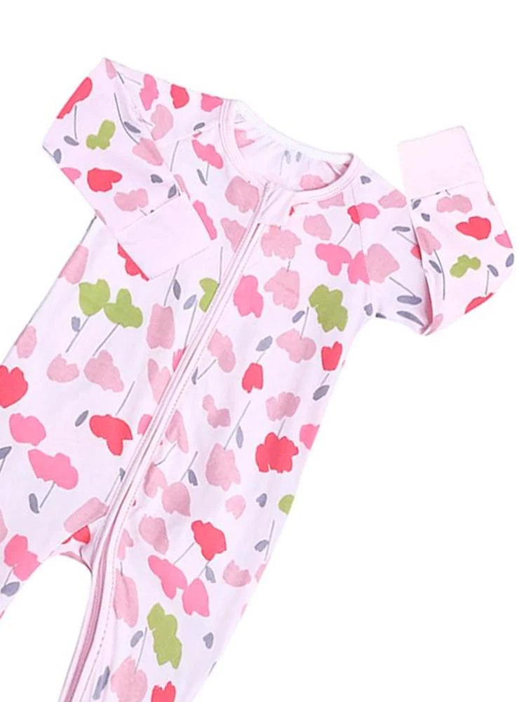 Pink Pansies Baby Zip Sleepsuit with Hand & Feet Cuffs (Various Sizes)