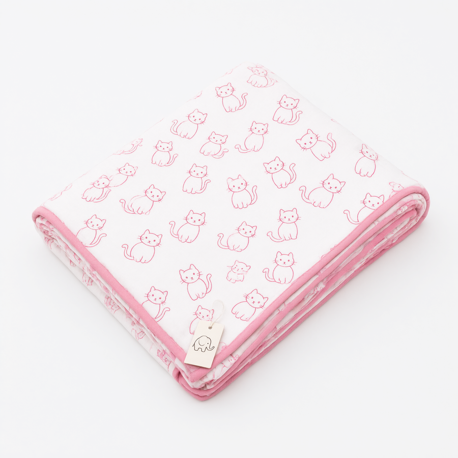 Monica + Andy Double Layer Coming Home Swaddle Blanket - Pink Cat