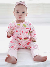Pink Pansies Baby Zip Sleepsuit with Hand & Feet Cuffs (Various Sizes)