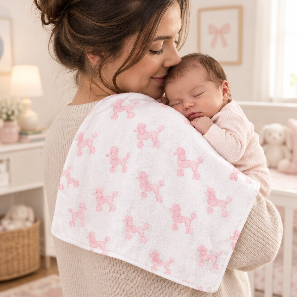Monica + Andy Organic Cotton Burp Cloth - Pink Poodle