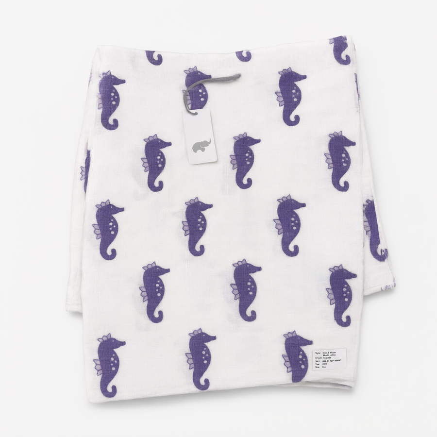 Monica + Andy Single Layer Muslin Swaddle Blanket - Seahorse