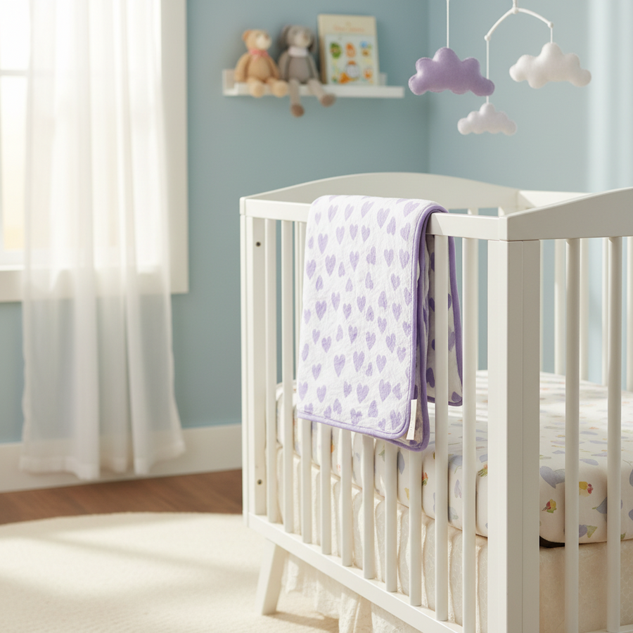 Monica + Andy Double Layer Coming Home Swaddle Blanket - Purple Hearts
