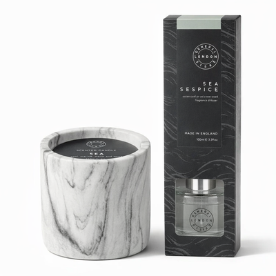 Pecksniff’s Sea Spice Home Fragrance Duo – Marble Candle & Diffuser