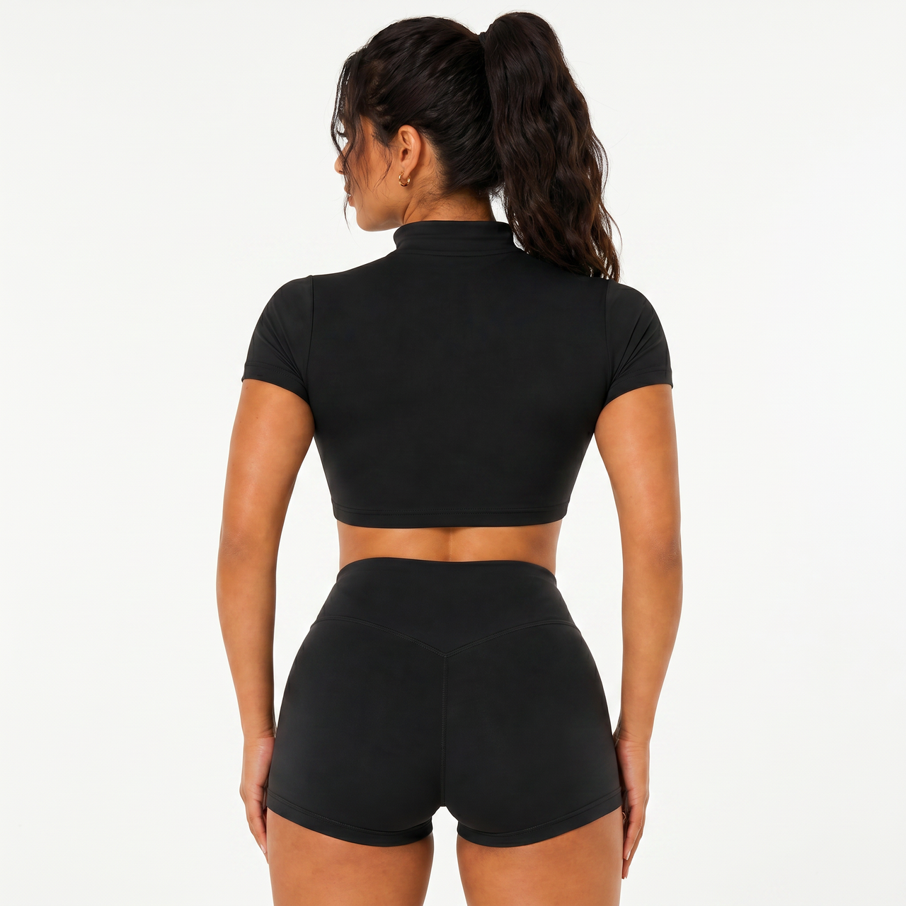 Snuggz Super Stretch Half Zip Cropped Black T-Shirt and Short Set - Black (Various Sizes)