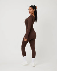 Snuggz Fit Ribbed Long Sleeve Mocha Seamless Jumpsuit (Various Sizes)