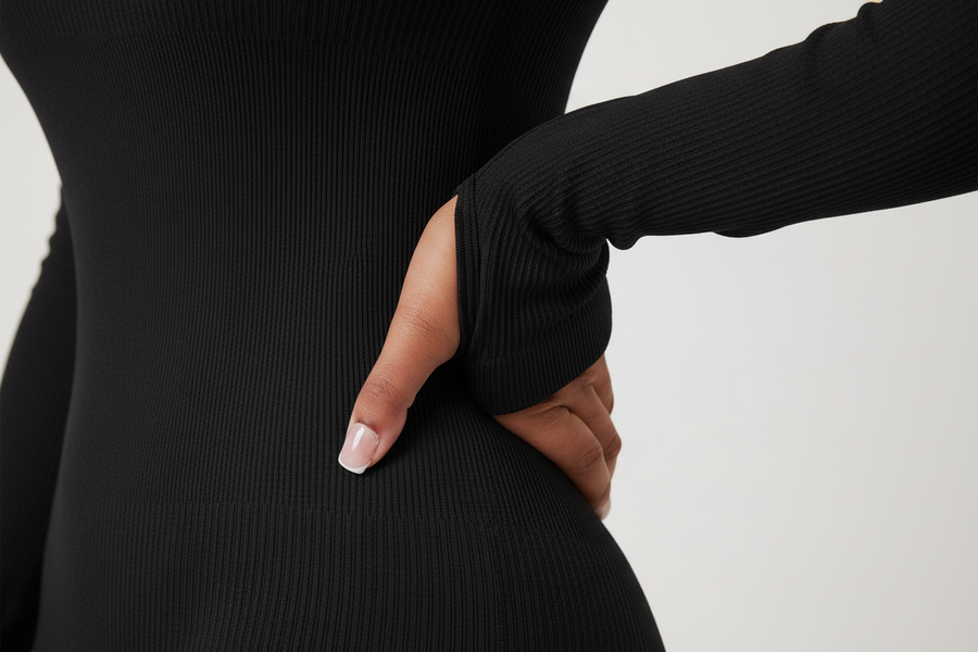 Snuggz Fit Ribbed Long Sleeve Black Seamless Jumpsuit (Various Sizes)
