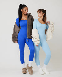 Snuggz Fit Ribbed Long Sleeve Light Blue Seamless Jumpsuit (Various Sizes)