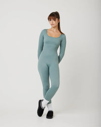 Snuggz Fit Ribbed Long Sleeve Green Seamless Jumpsuit (Various Sizes)