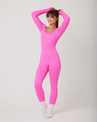 Snuggz Fit Ribbed Long Sleeve Pink Seamless Jumpsuit (Various Sizes)