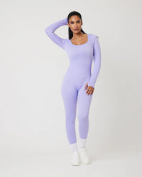 Snuggz Fit Ribbed Long Sleeve Purple Seamless Jumpsuit (Various Sizes)