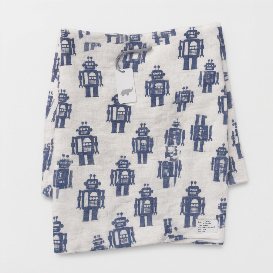 Monica + Andy Single Layer Muslin Swaddle Blanket - Robot
