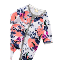 Thumbnail for Oriental Flowers - White & Grey Baby Zip Sleepsuit (Various Sizes)