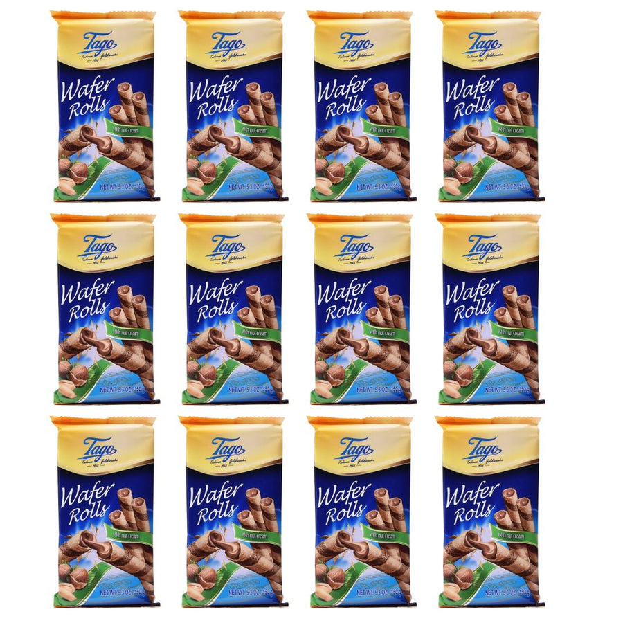 Tago Crispy Wafer Rolls With Nut Cream - 150g X 12